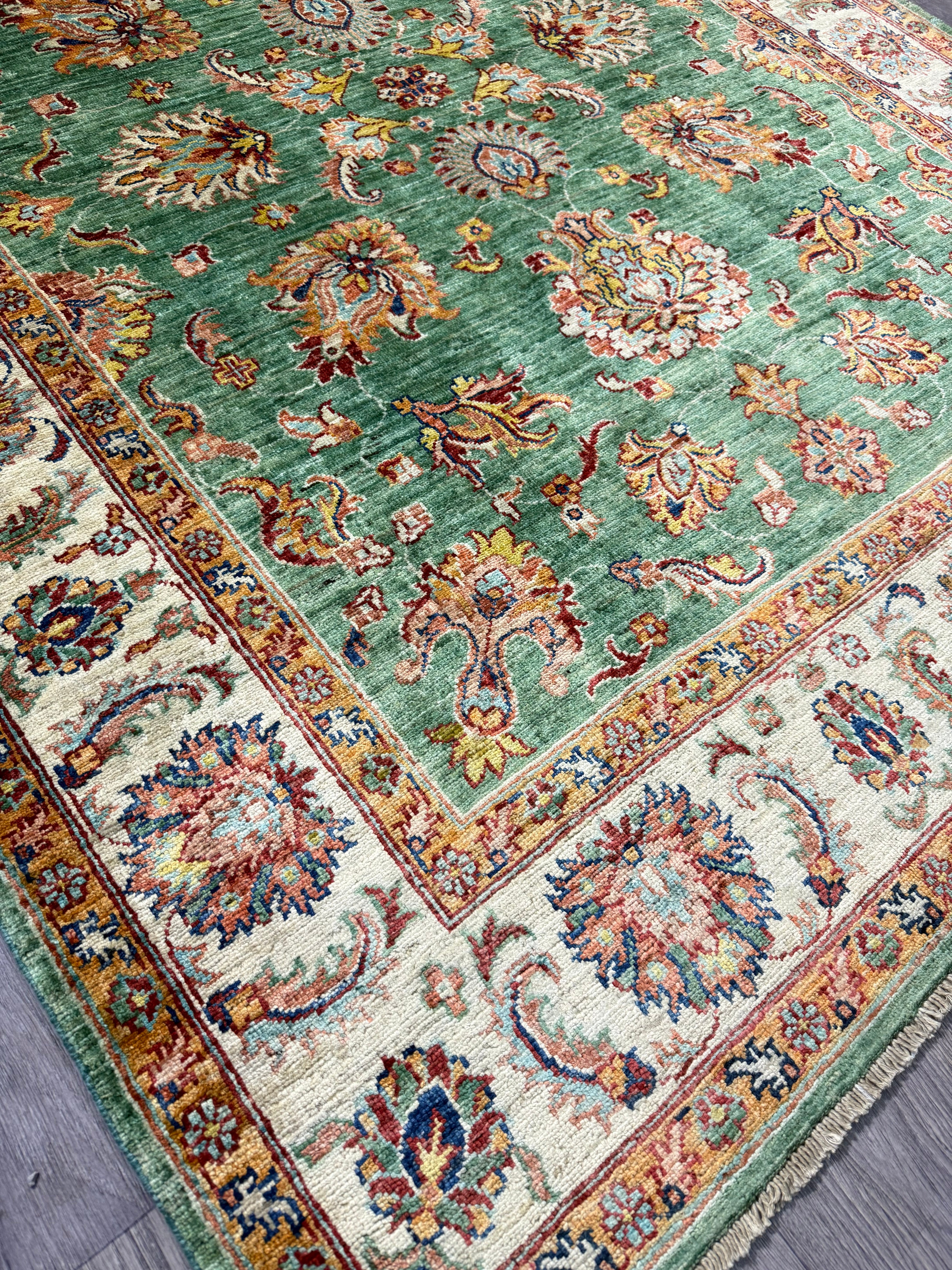 Green Fine Afghan Chobi Rug 205cm x 150cm