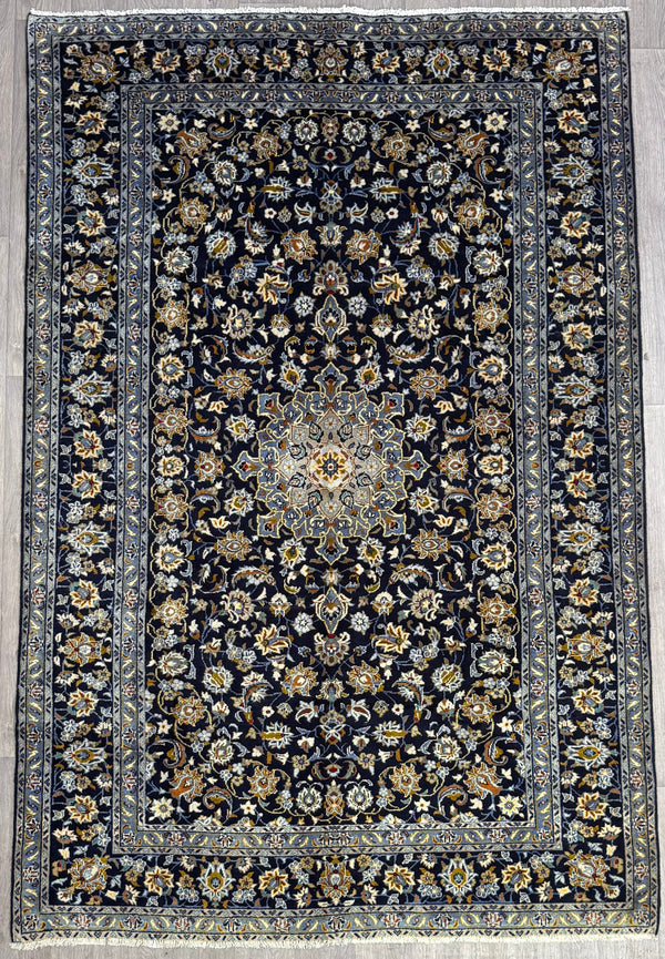 Navy Fine Persian Kashan Wool Rug 337cm x 216cm