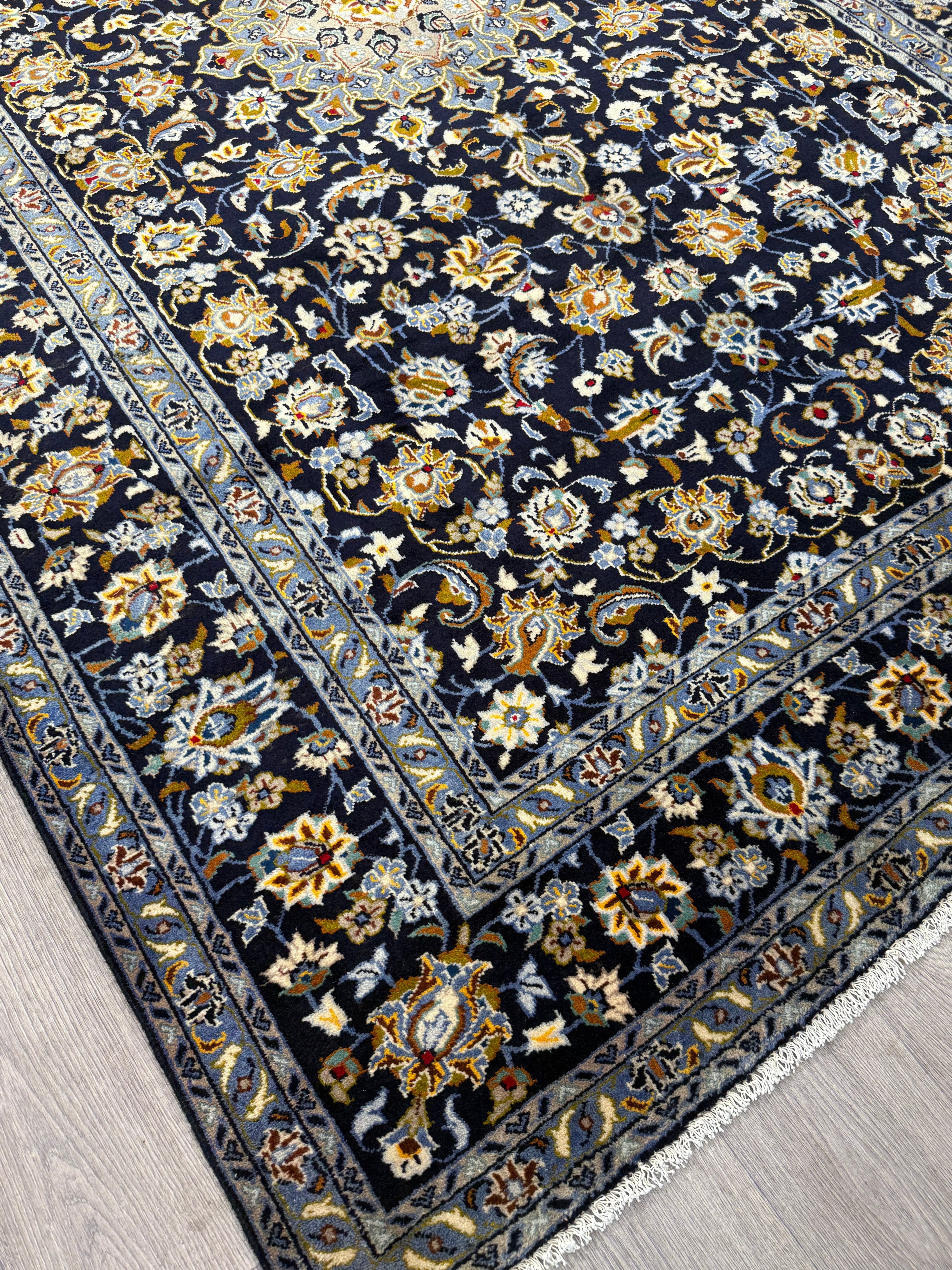 Navy Fine Persian Kashan Wool Rug 337cm x 216cm