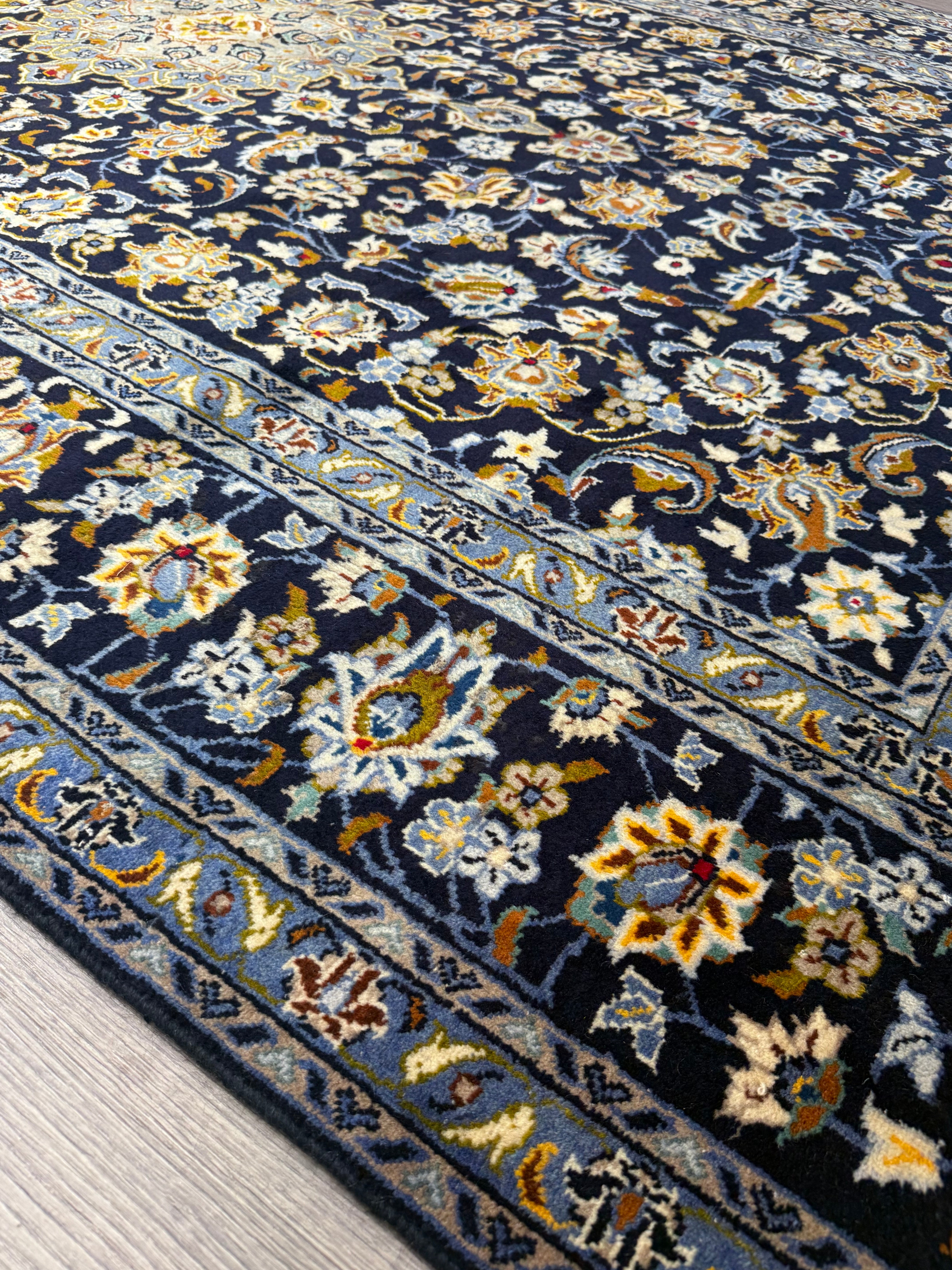 Navy Fine Persian Kashan Wool Rug 337cm x 216cm