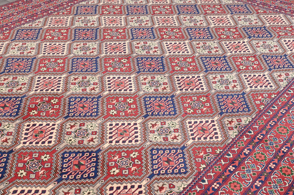 Red, Blue and Cream Afghan Kundus Wool Rug 345cm x 245cm