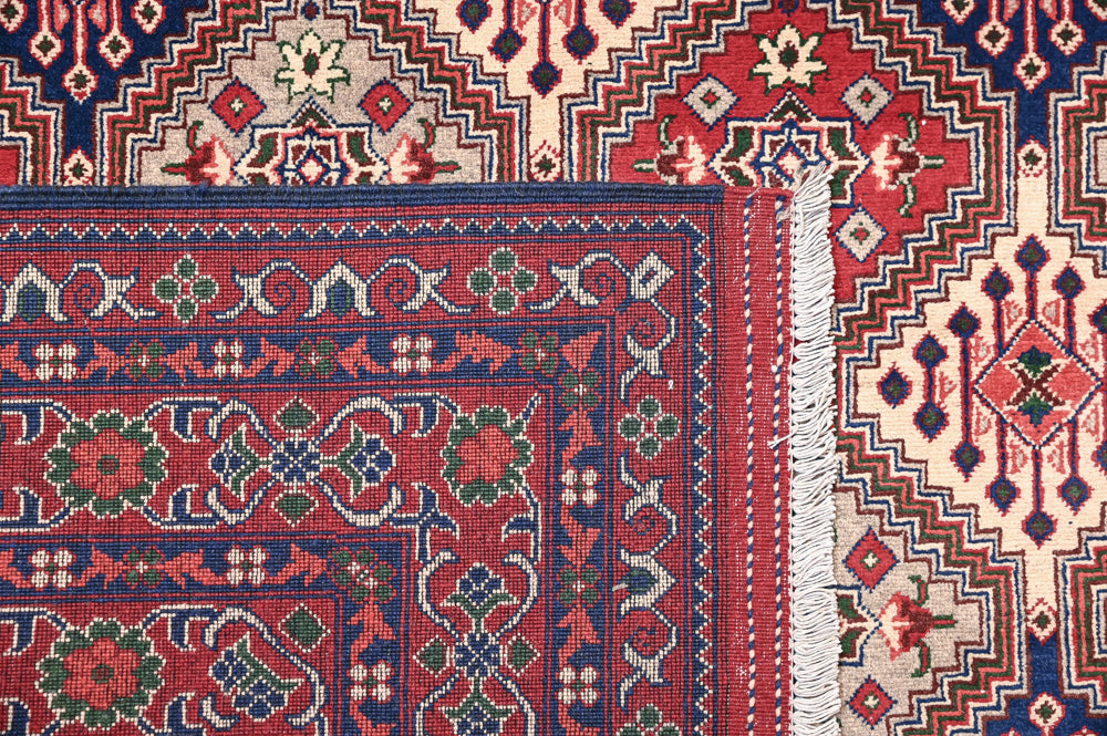 Red, Blue and Cream Afghan Kundus Wool Rug 345cm x 245cm