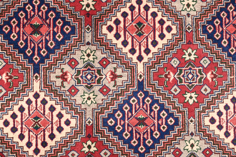 Red, Blue and Cream Afghan Kundus Wool Rug 345cm x 245cm