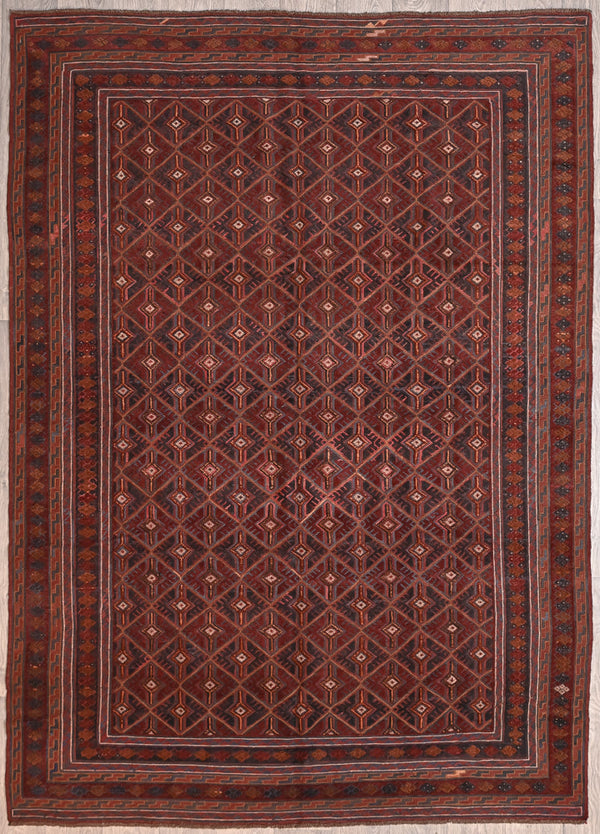 Red Afghan Vintage Tribal  Meshwani Textured Wool Rug 290cm x 205cm