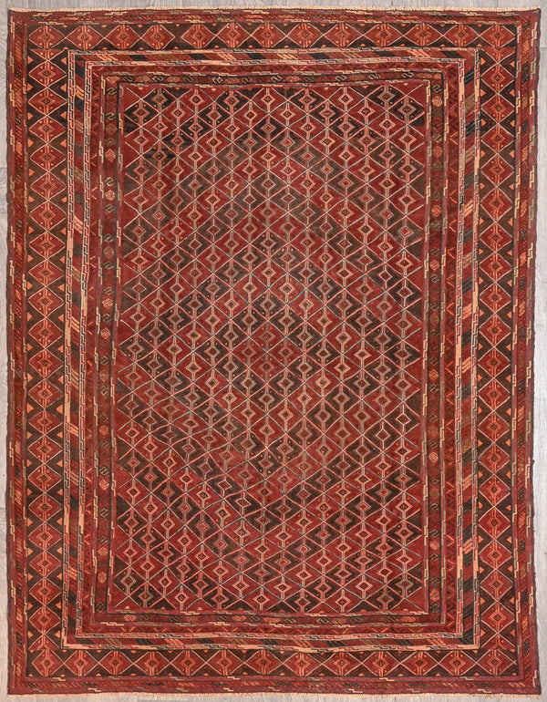 Faded Red Afghan Persian Tribal Meshwani Textured Wool Rug 205cm x 266cm