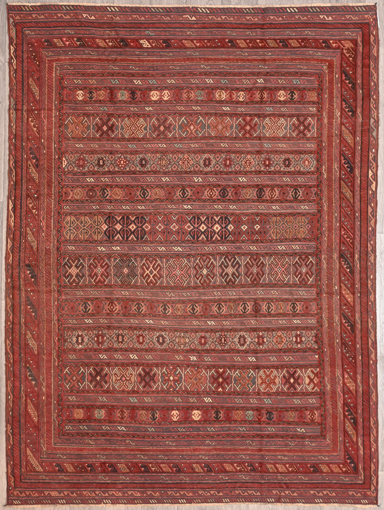 Faded Red Vintage Afghan Tribal Meshwani Textured Wool Rug  280cm x 209cm