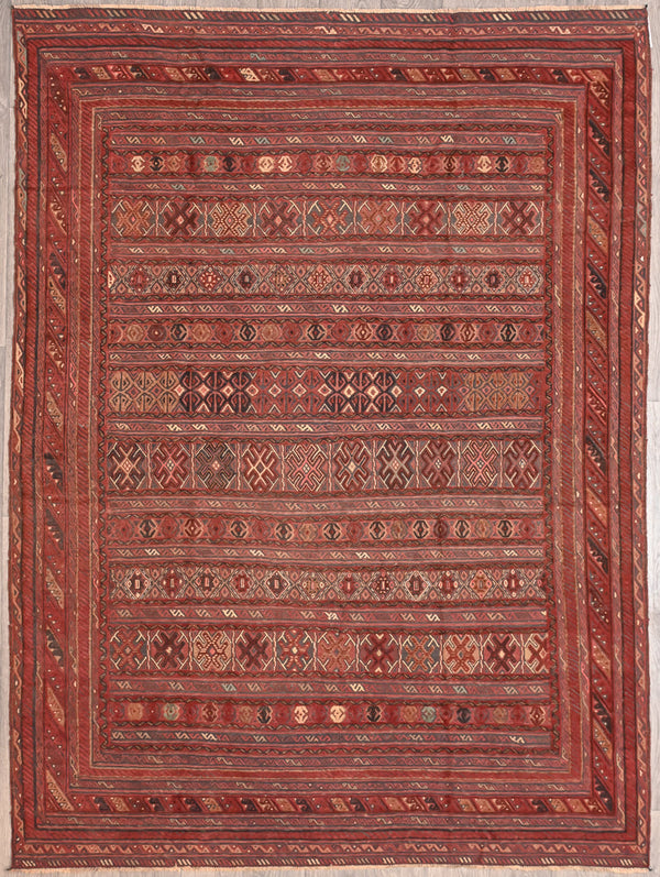 Faded Red Vintage Afghan Tribal Meshwani Textured Wool Rug  280cm x 209cm