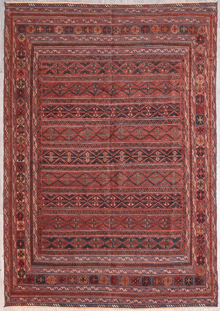 Faded Red Vintage Afghan Tribal Meshwani Textured Wool Rug 280cm x 200cm