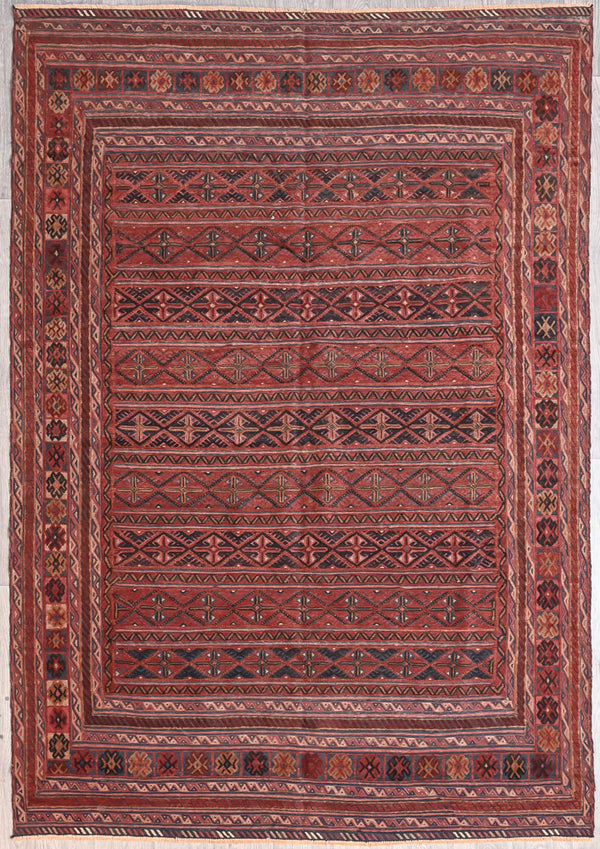 Faded Red Vintage Afghan Tribal Meshwani Textured Wool Rug 280cm x 200cm