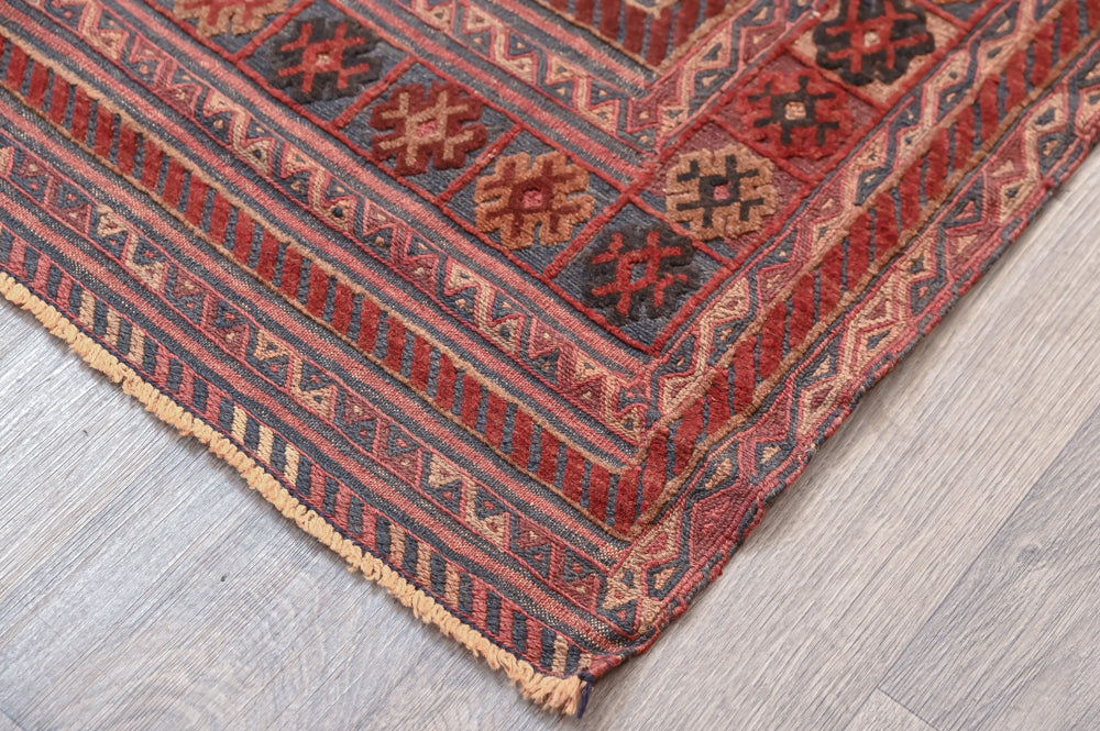 Faded Red Vintage Afghan Tribal Meshwani Textured Wool Rug 280cm x 200cm