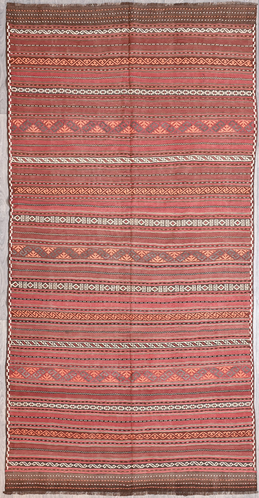 Muted Red Persian Vintage Kilim Wool Rug 318cm x 157cm