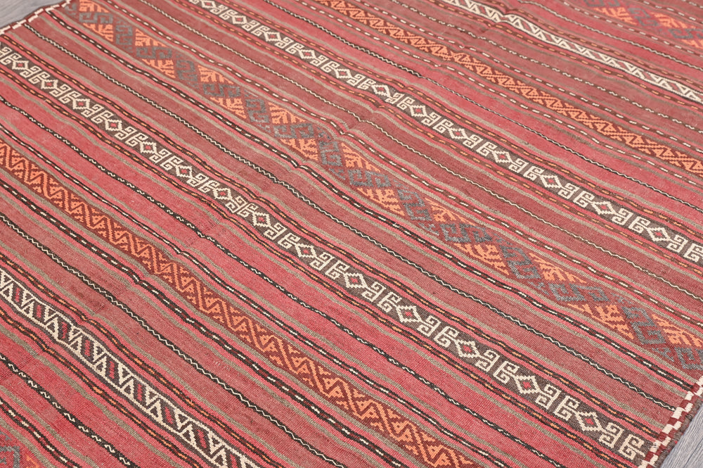 Muted Red Persian Vintage Kilim Wool Rug 318cm x 157cm