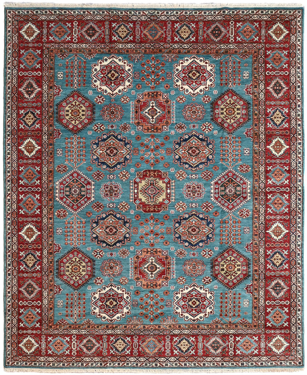 Blue Red Afghan Super Kazak Wool Rug 295cm x 246cm