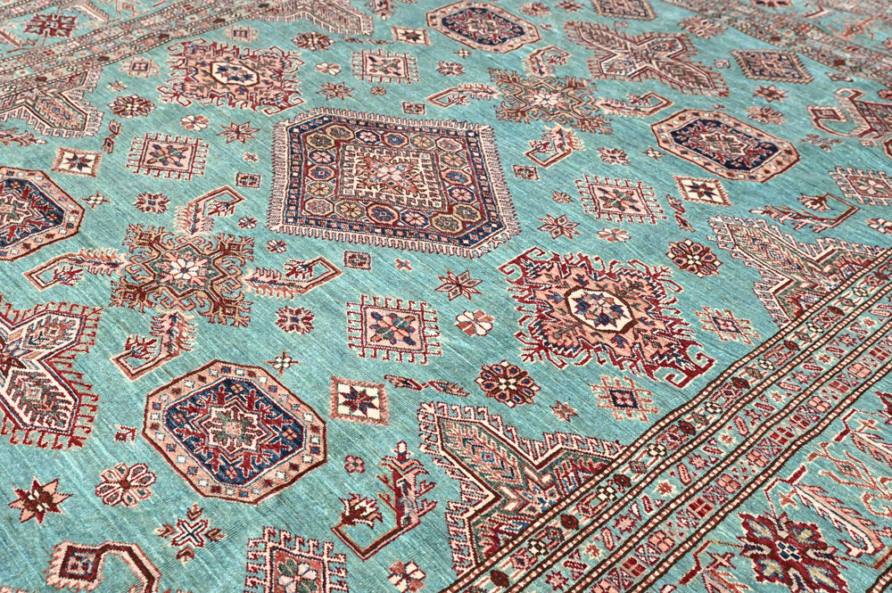 Very Fine Turquoise Afghan Super Kazak Wool Rug 295cm x 258cm