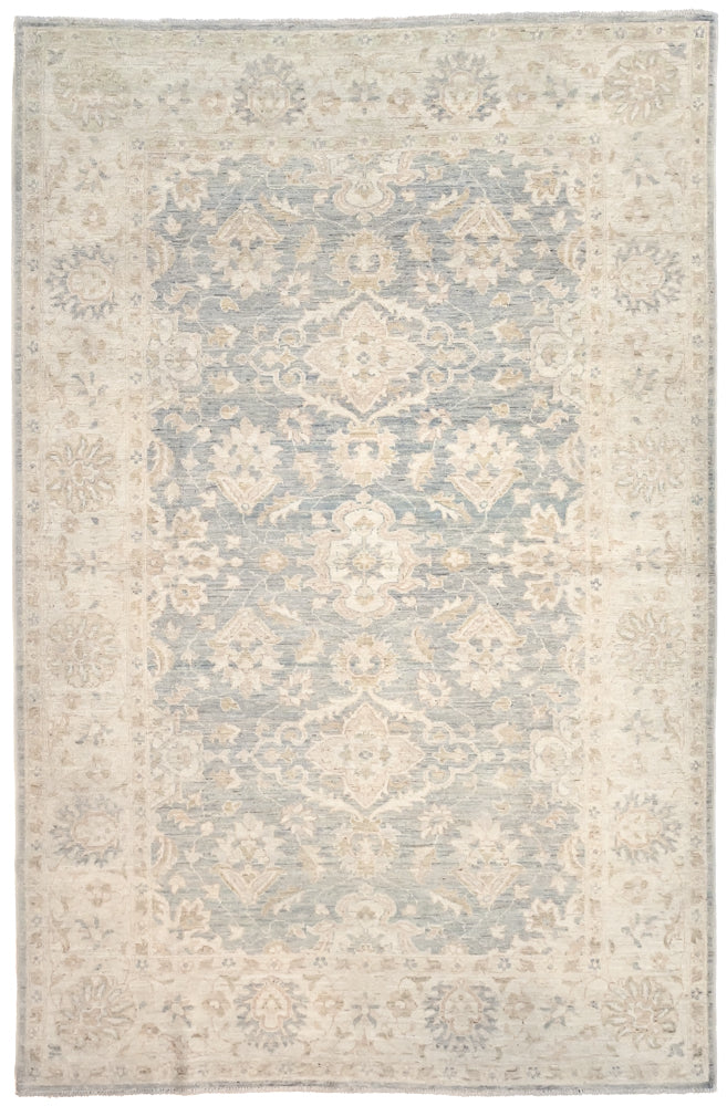 Ivory and Blue Afghan Chobi Wool Rug 272cm x 180cm