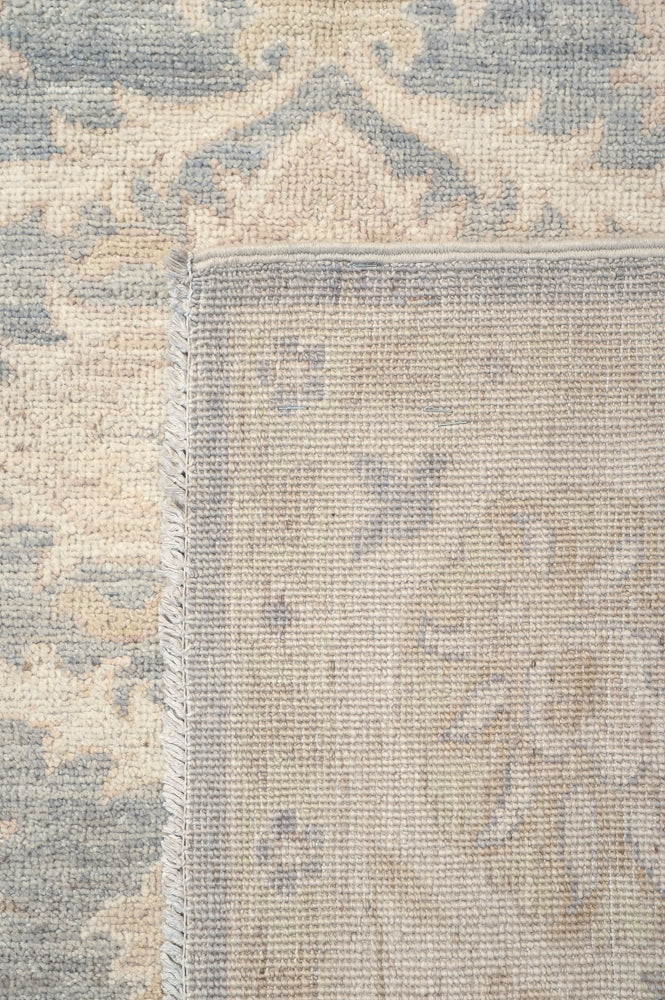 Ivory and Blue Afghan Chobi Wool Rug 272cm x 180cm