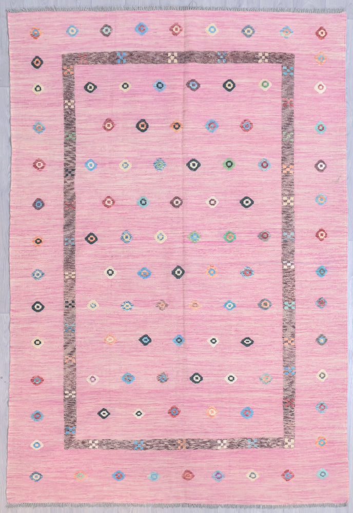 Pink Modern Persian Barjasta Kilim Wool Rug 293cm x 201cm