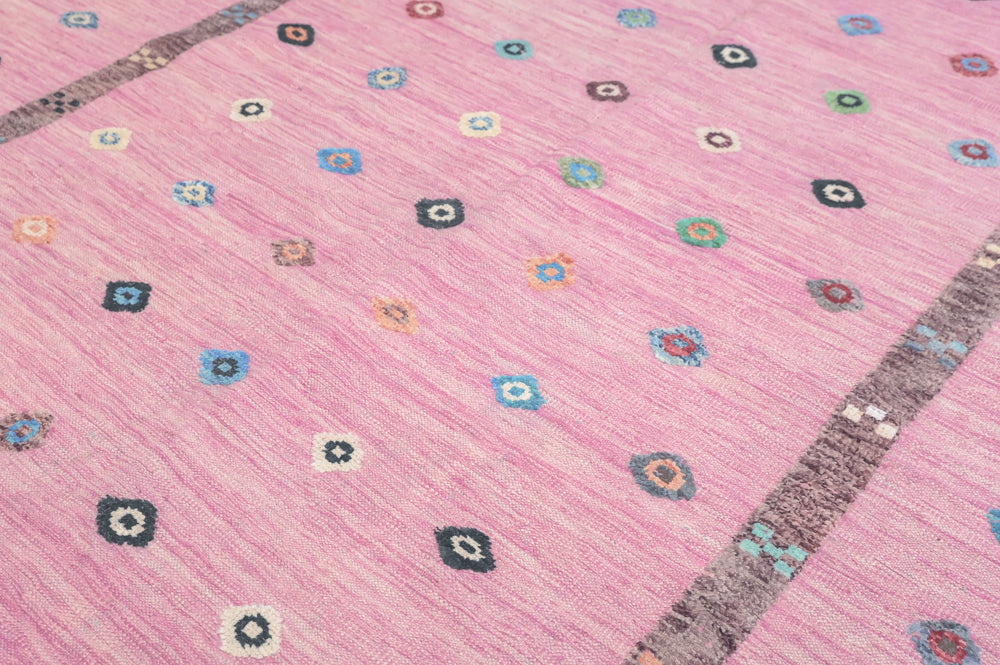 Pink Modern Persian Barjasta Kilim Wool Rug 293cm x 201cm