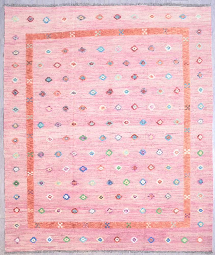 Pink Modern Persian Barjasta Kilim Wool Rug 292cm x 250cm