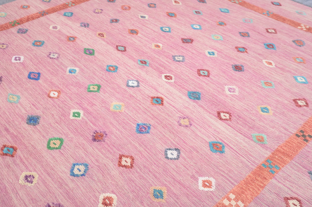 Pink Modern Persian Barjasta Kilim Wool Rug 292cm x 250cm