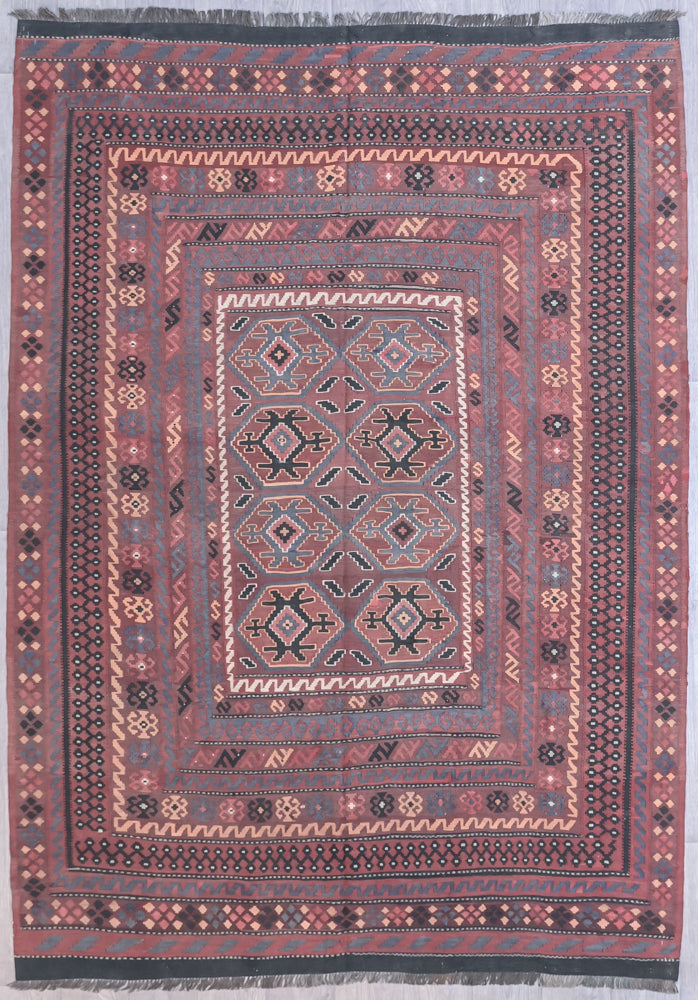 Faded Red Fine Vintage Persian Kilim Wool Rug 280cm x 189cm