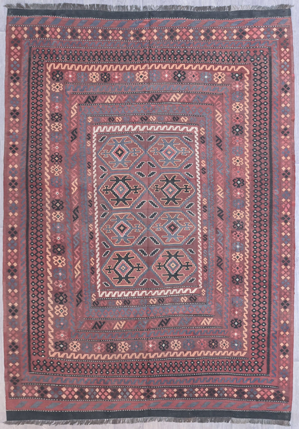 Faded Red Fine Vintage Persian Kilim Wool Rug 280cm x 189cm