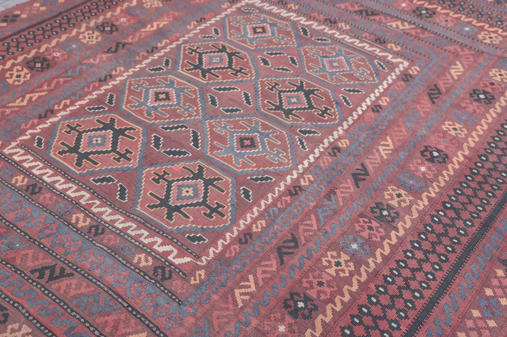 Faded Red Fine Vintage Persian Kilim Wool Rug 280cm x 189cm