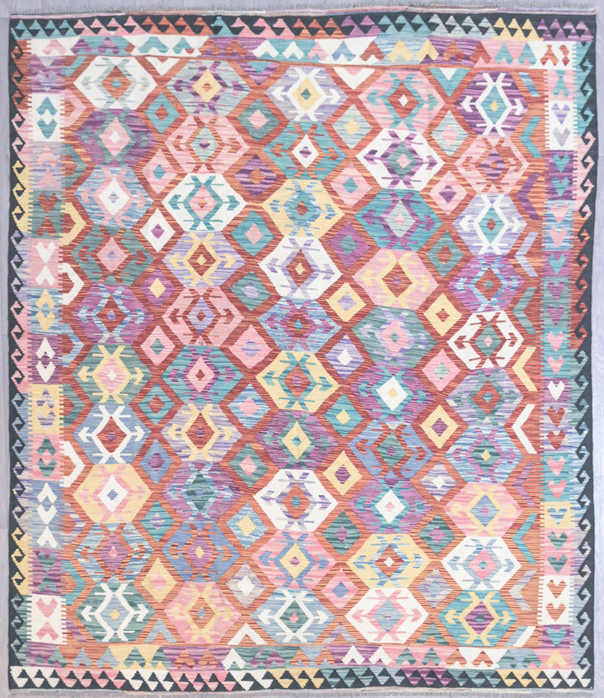 Mulitcolour Afghan Boho Kilim Wool Rug 287cm x 247cm