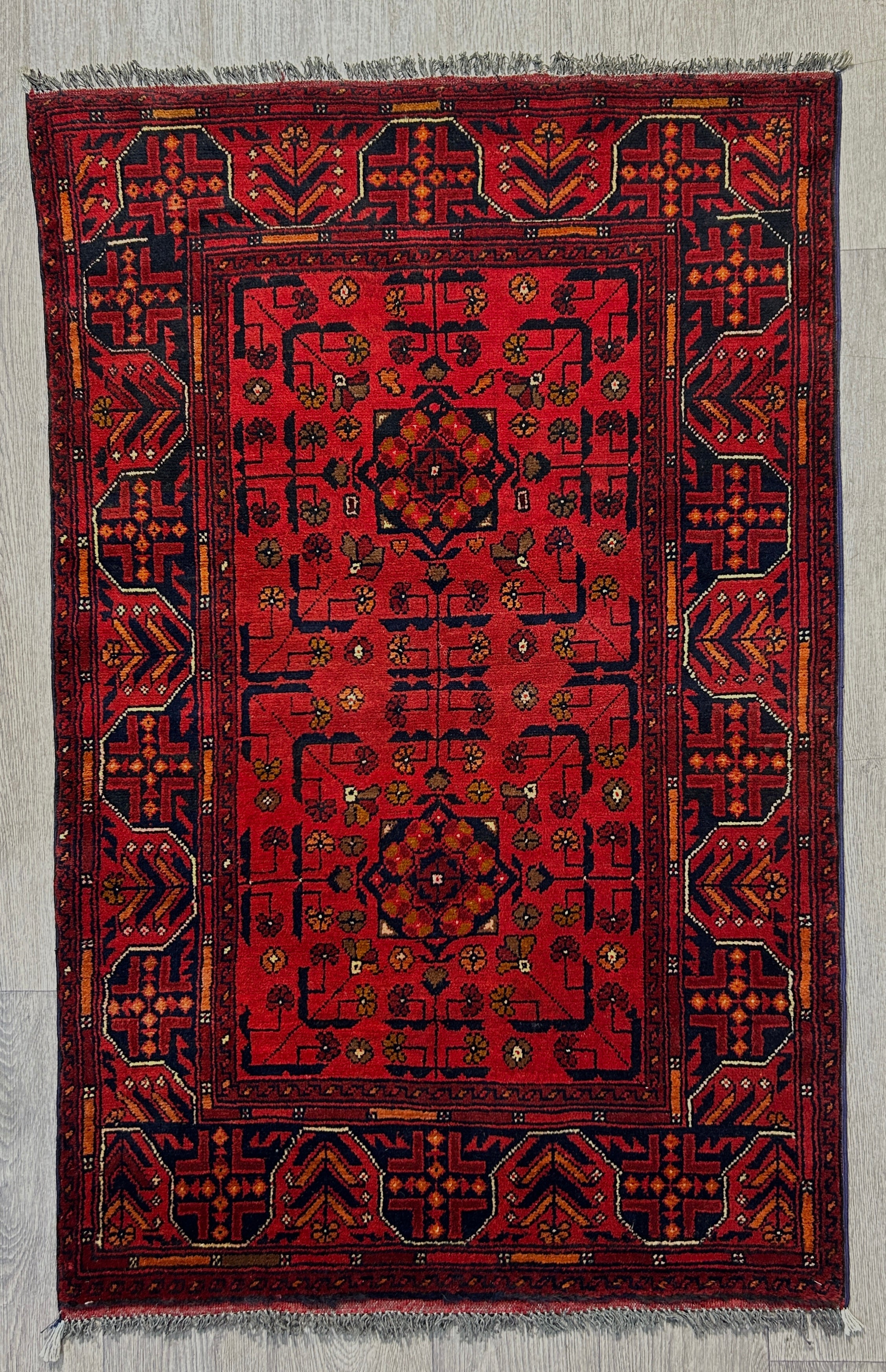 Red Vintage Afghan Kundus Wool Rug 148cm x 96cm