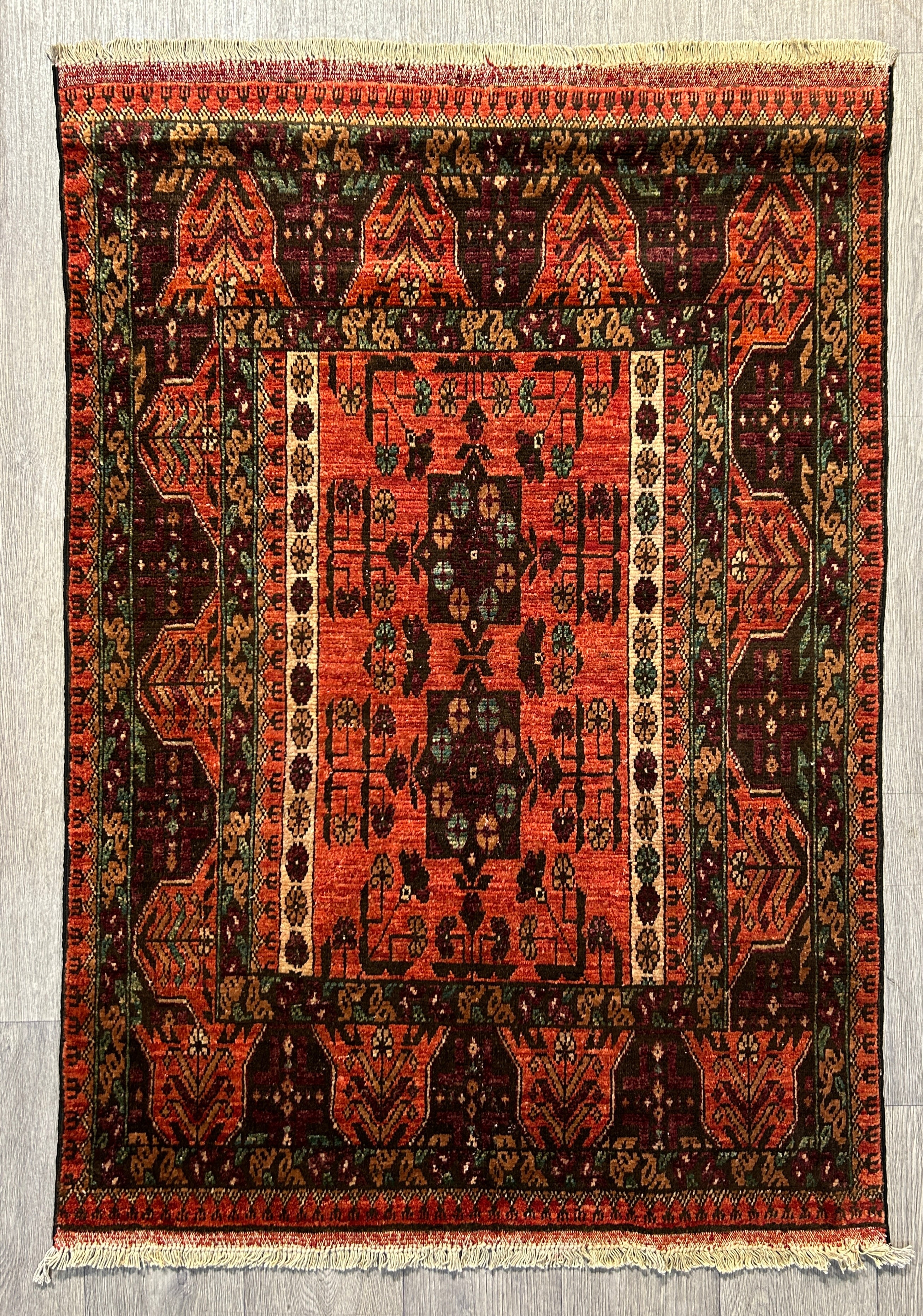 Terracotta Green Afghan Khal Wool Rug 143cm x 105cm