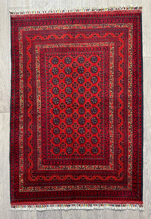 Red Afghan Khoja Roshnai Wool Rug 147cm x 103cm