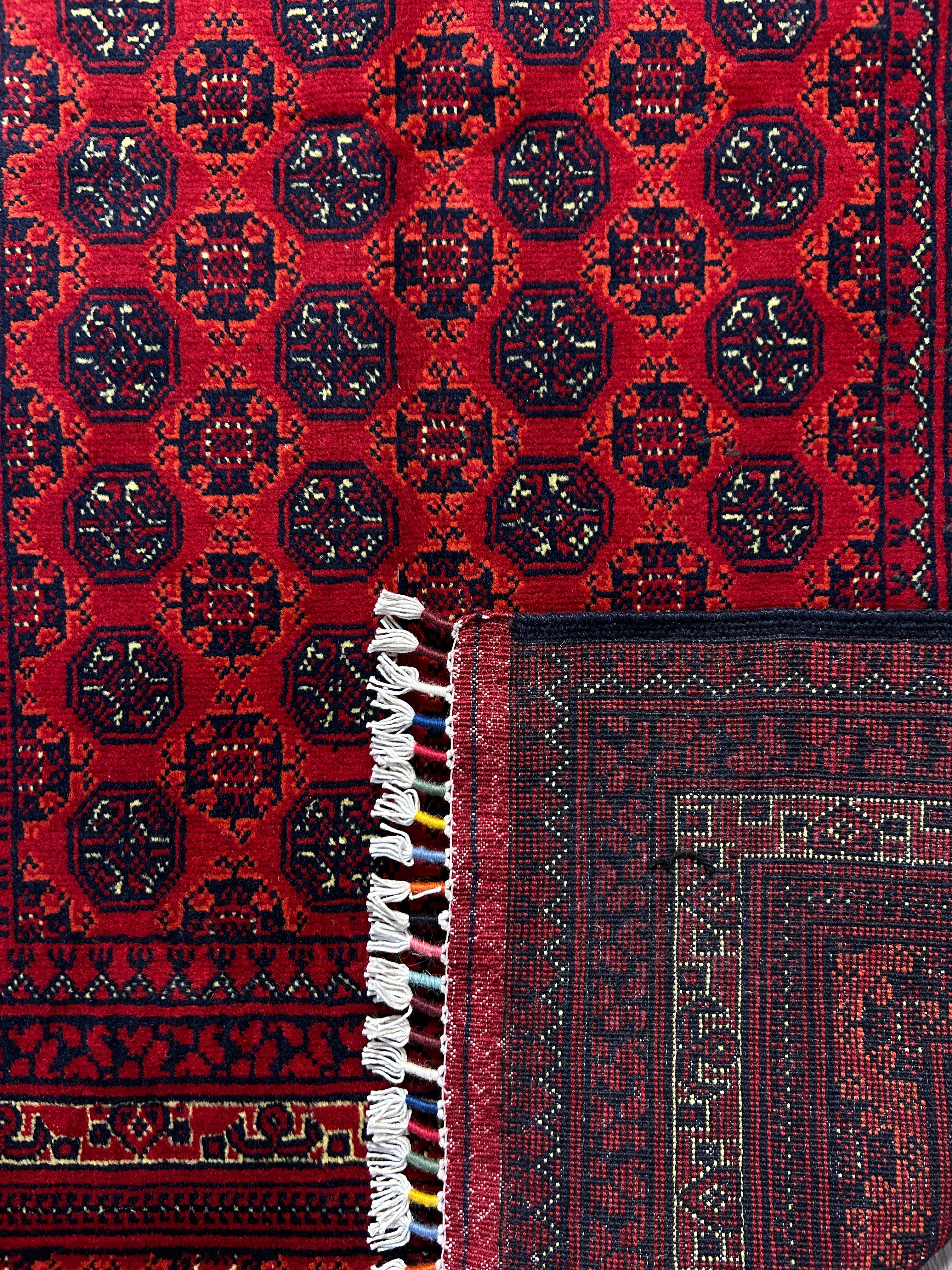 Red Afghan Khoja Roshnai Wool Rug 147cm x 103cm