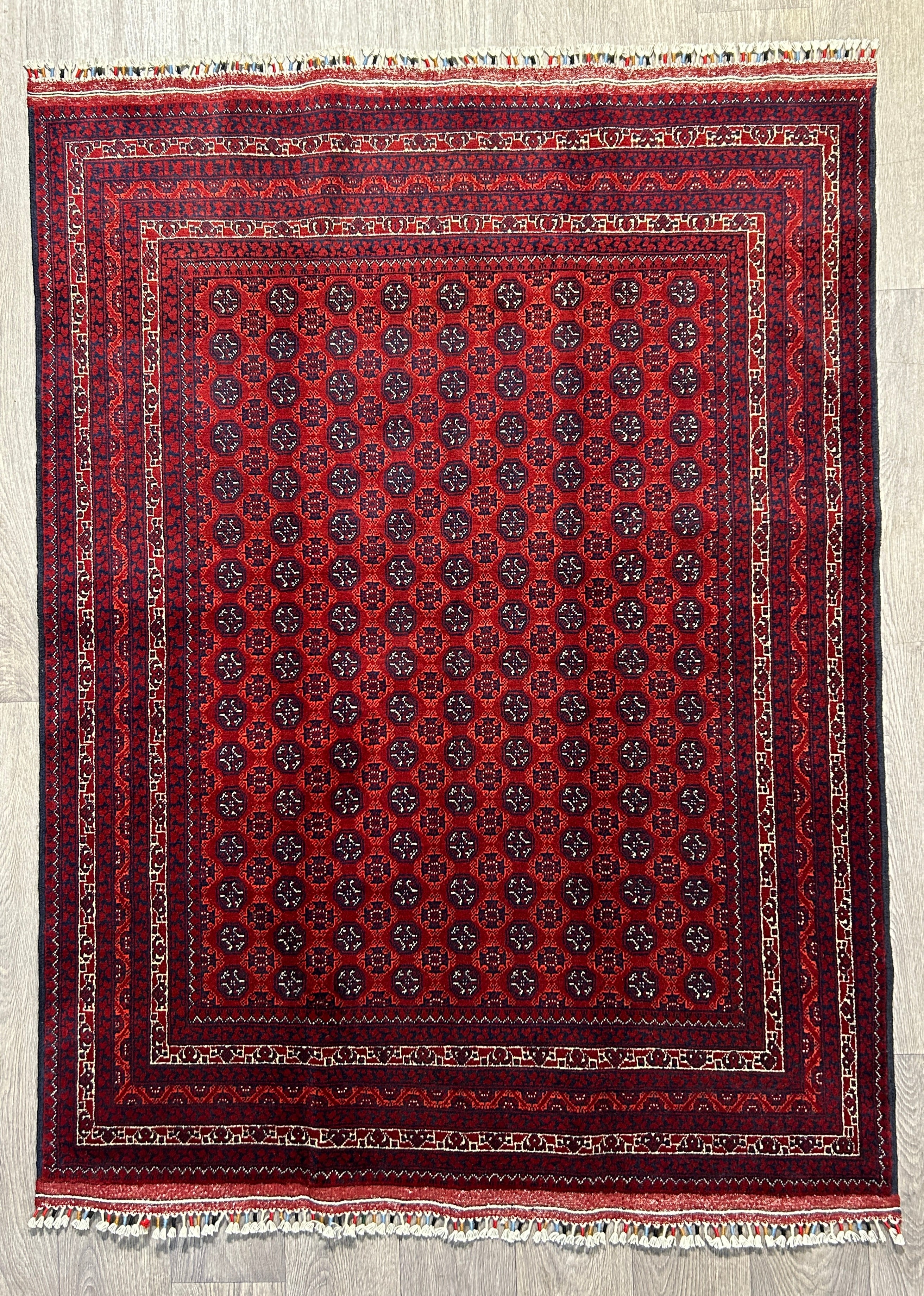 Red Afghan Khoja Roshnai Wool Rug 192cm x 146cm