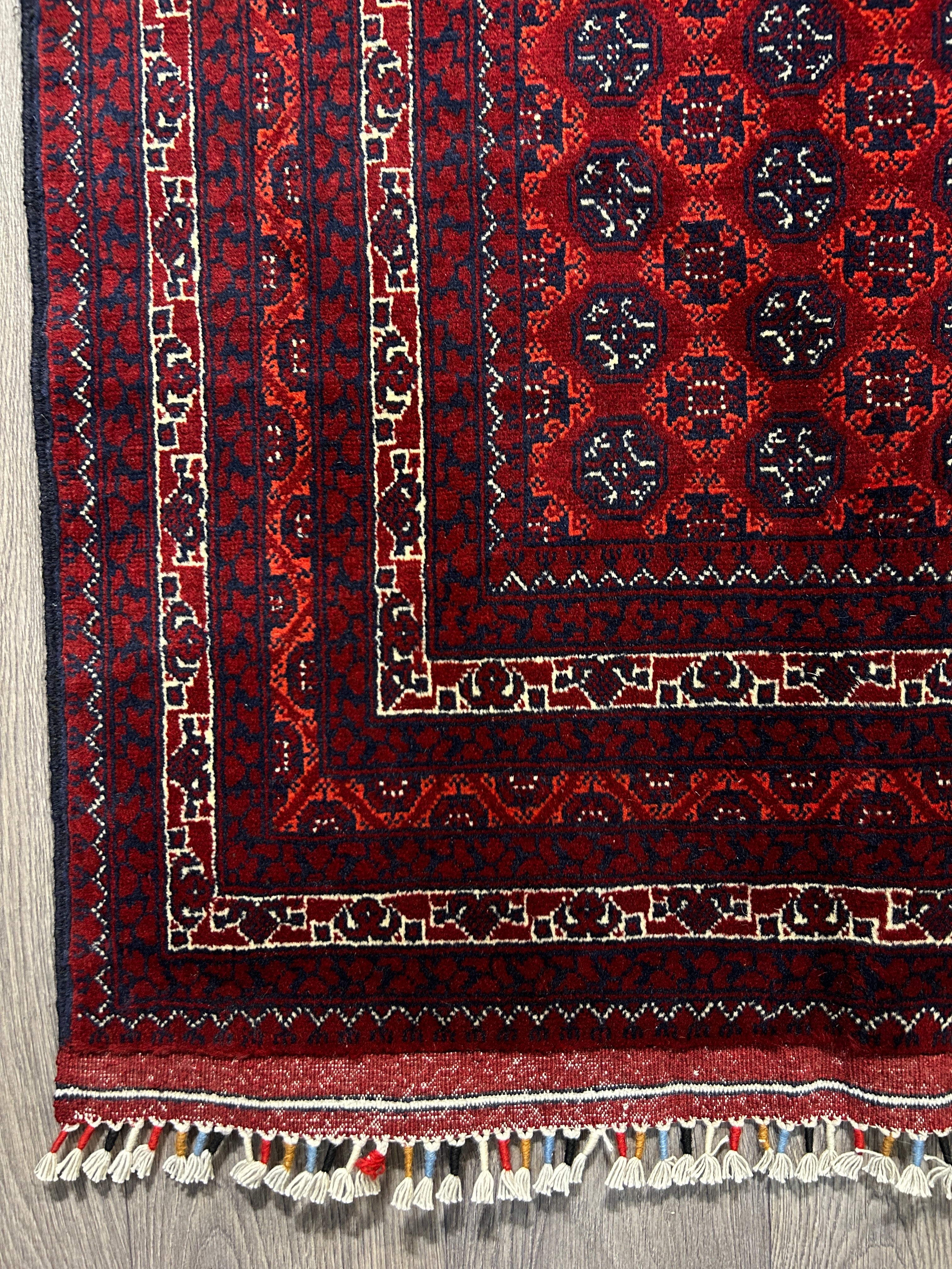 Red Afghan Khoja Roshnai Wool Rug 192cm x 146cm