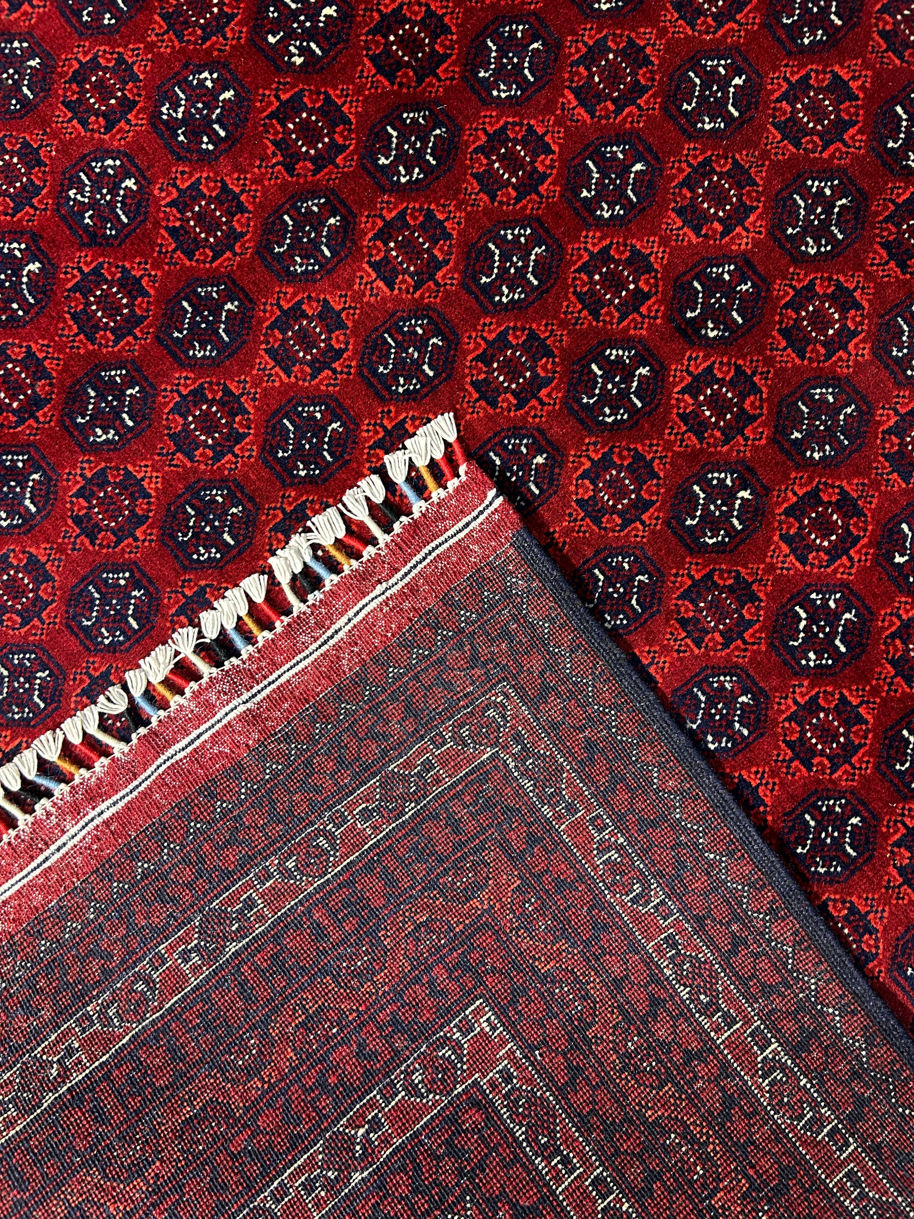 Red Afghan Khoja Roshnai Wool Rug 192cm x 146cm