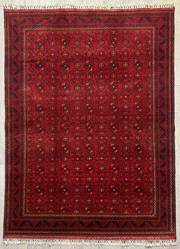 Red Afghan Kundus Khoja Roshnai Wool Rug 192cm x 142cm