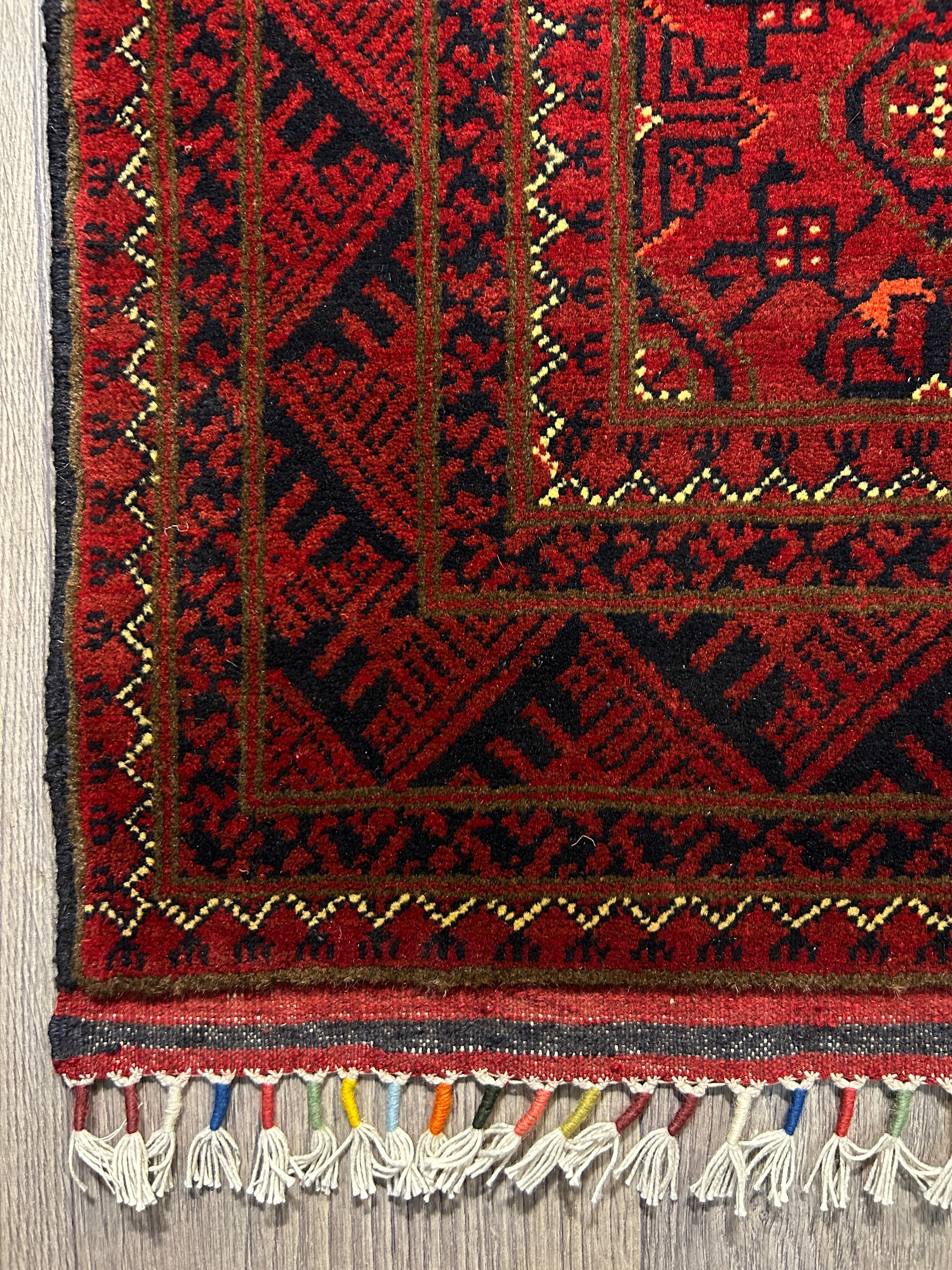 Red Afghan Kundus Khoja Roshnai Wool Rug 192cm x 142cm