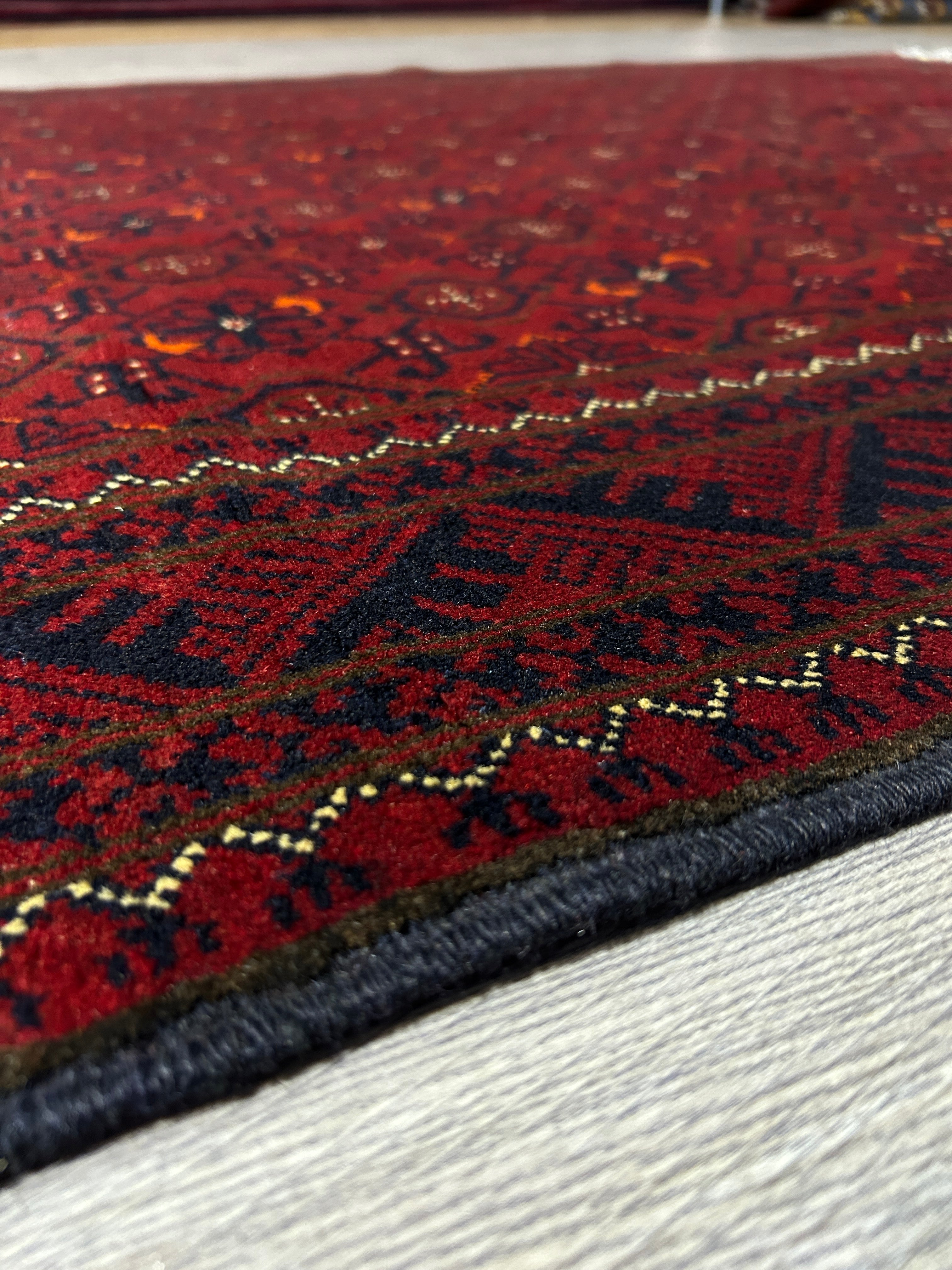 Red Afghan Kundus Khoja Roshnai Wool Rug 192cm x 142cm