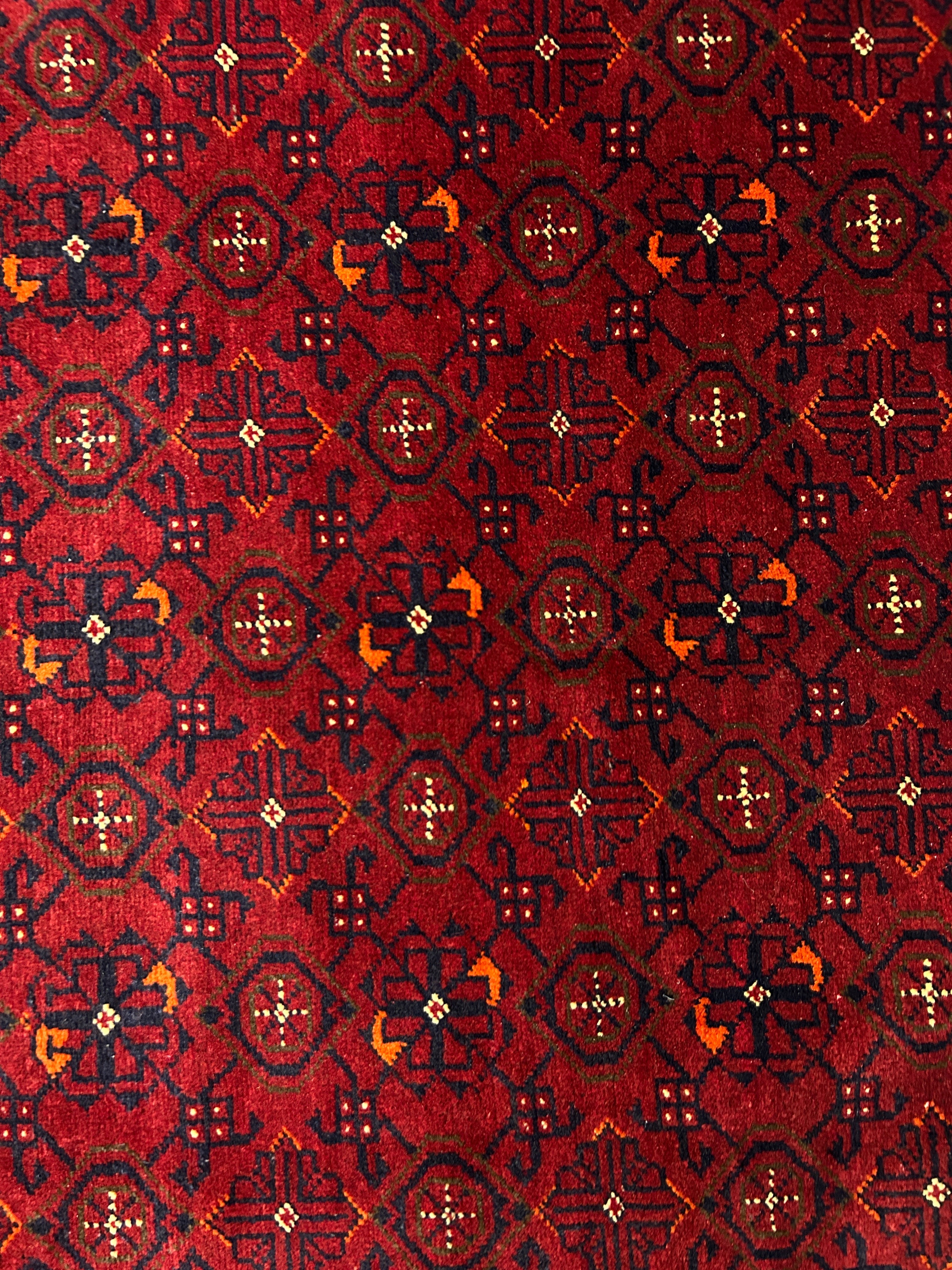 Red Afghan Kundus Khoja Roshnai Wool Rug 192cm x 142cm