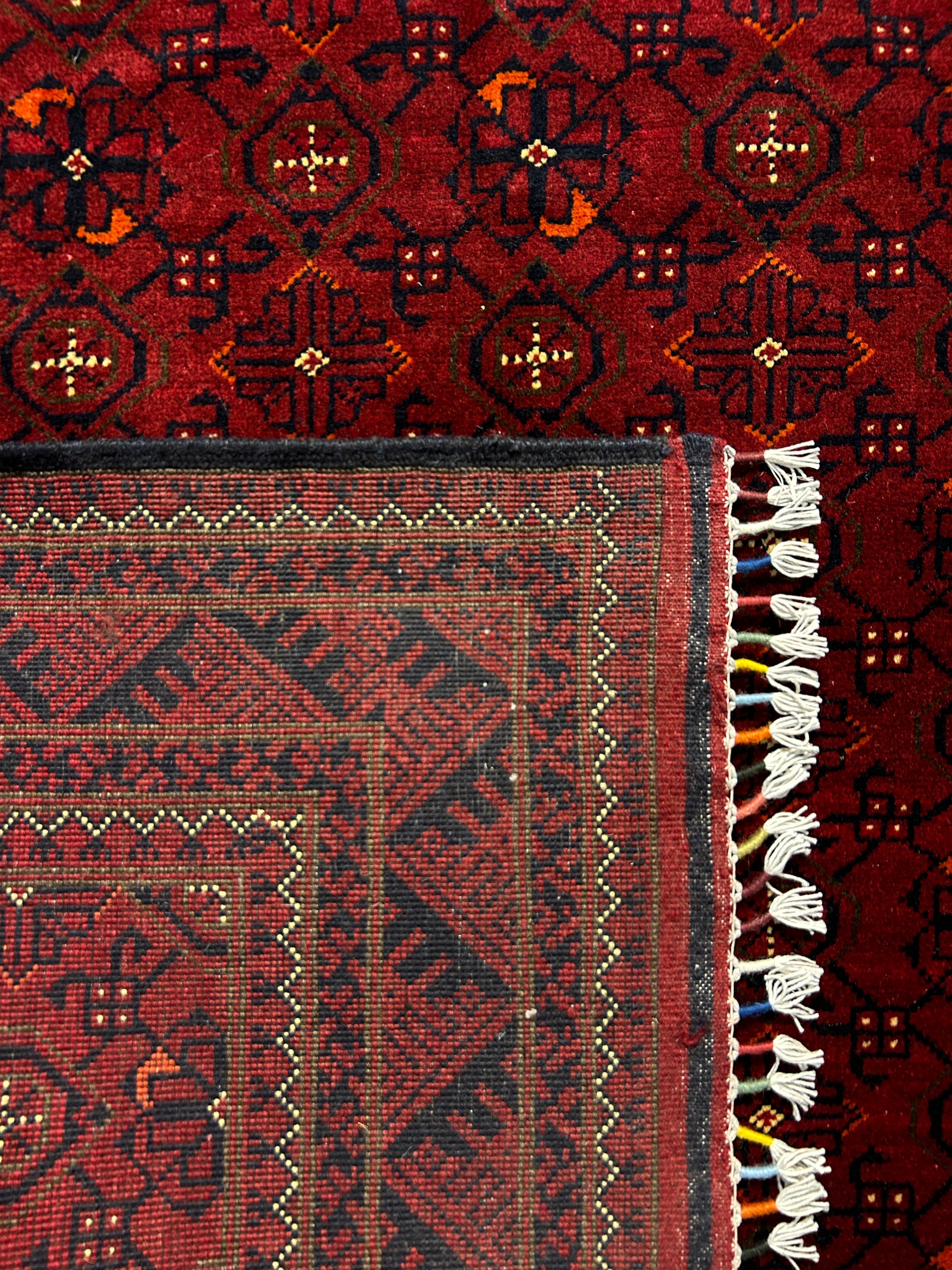 Red Afghan Kundus Khoja Roshnai Wool Rug 192cm x 142cm