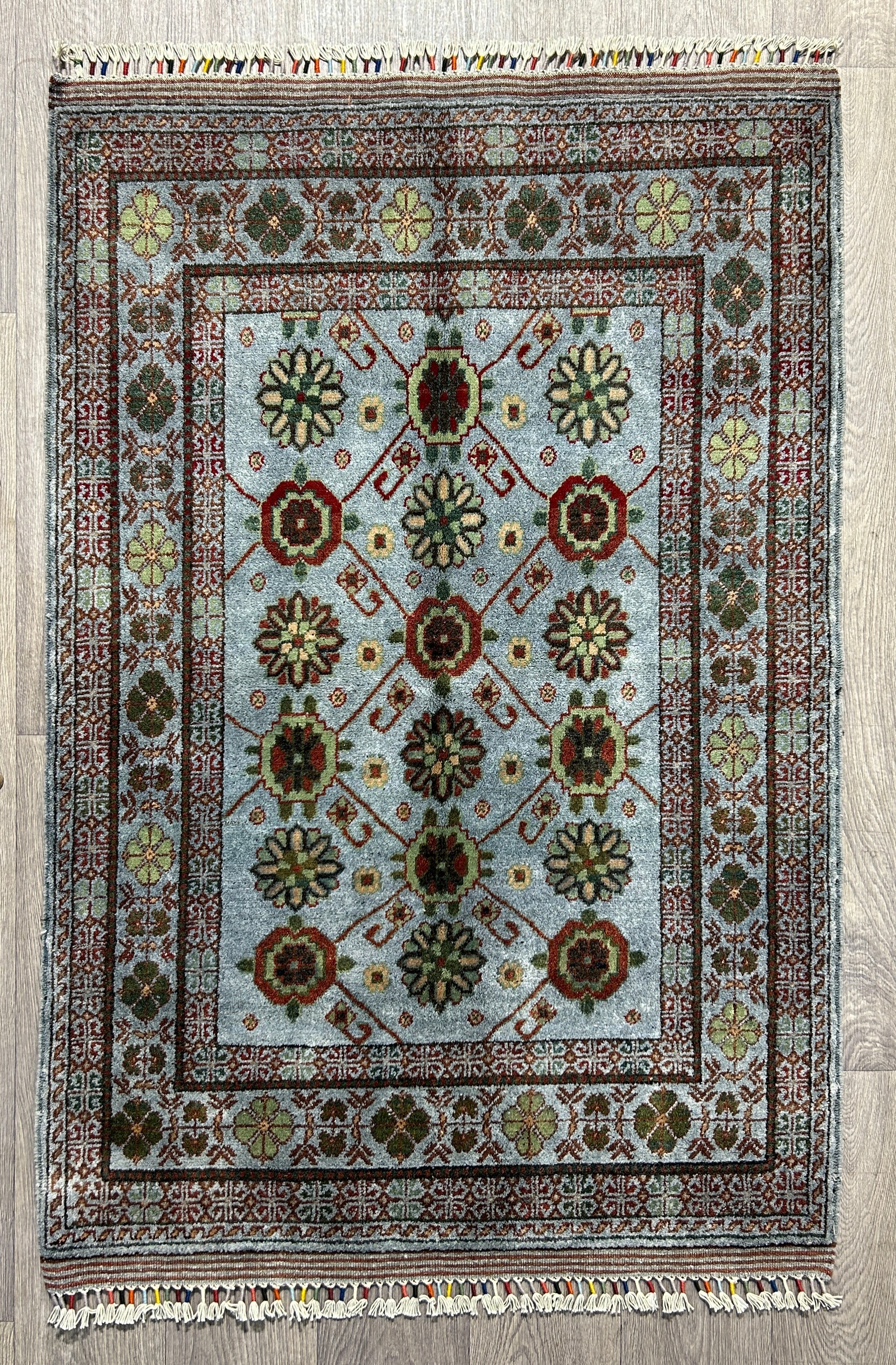 Blue Afghan Veg Dye Chobi Wool Rug 150cm x 103cm