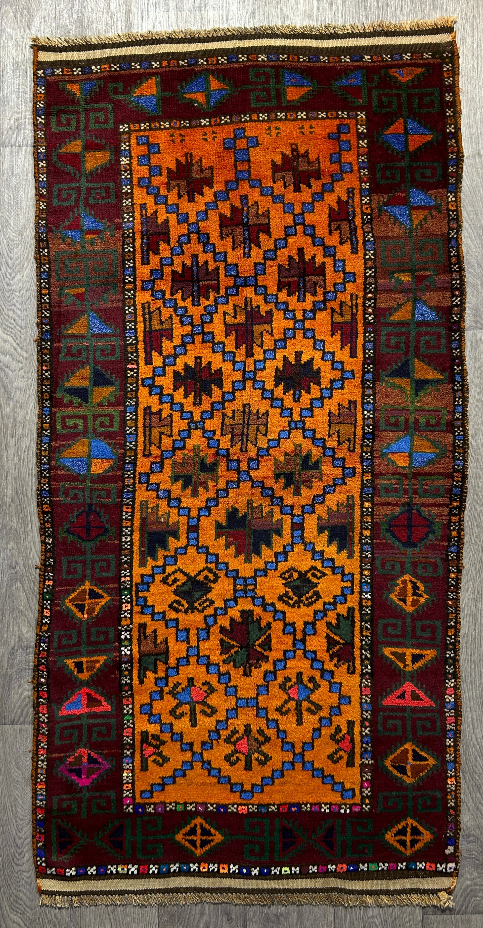 Vintage Terracotta Persian Baluchi Wool Rug 193cm x 100cm