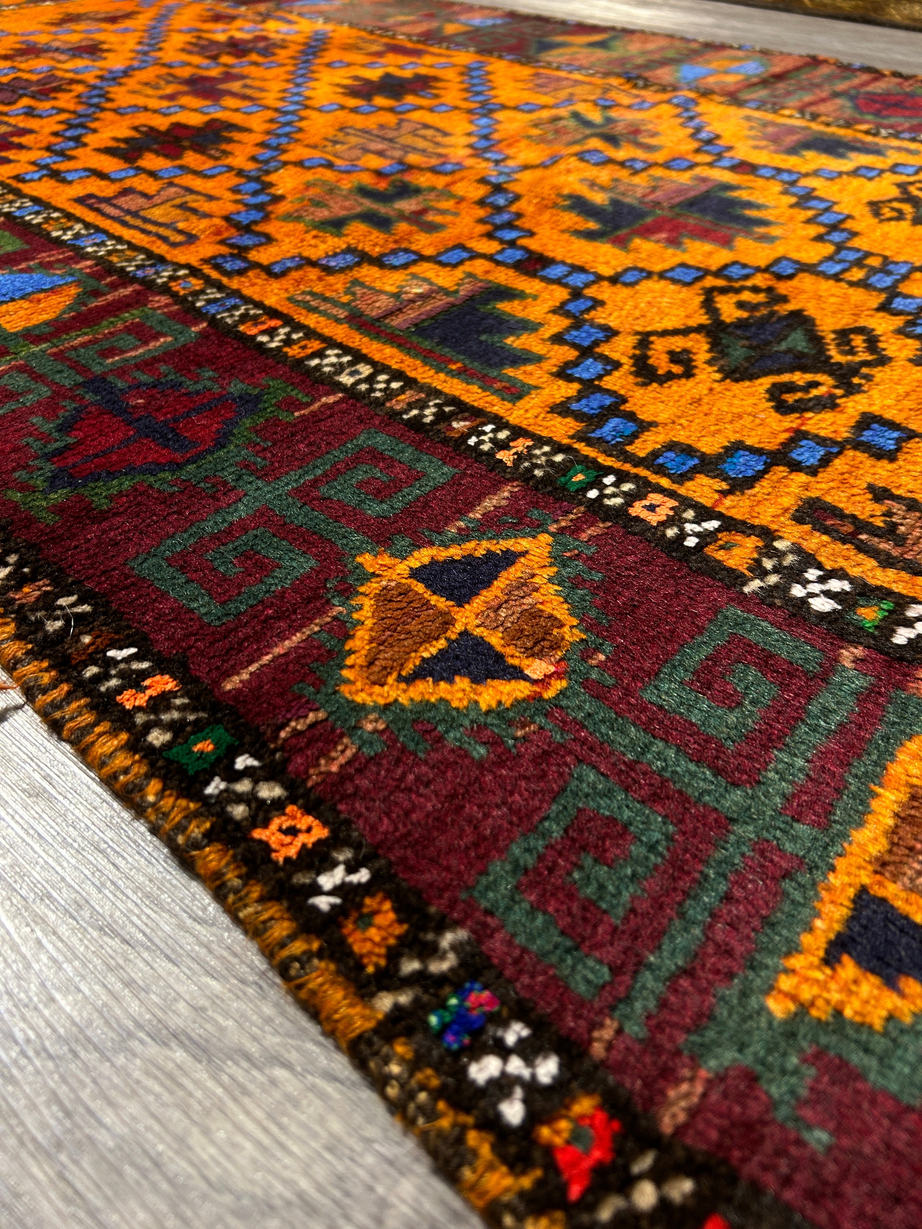 Vintage Terracotta Persian Baluchi Wool Rug 193cm x 100cm