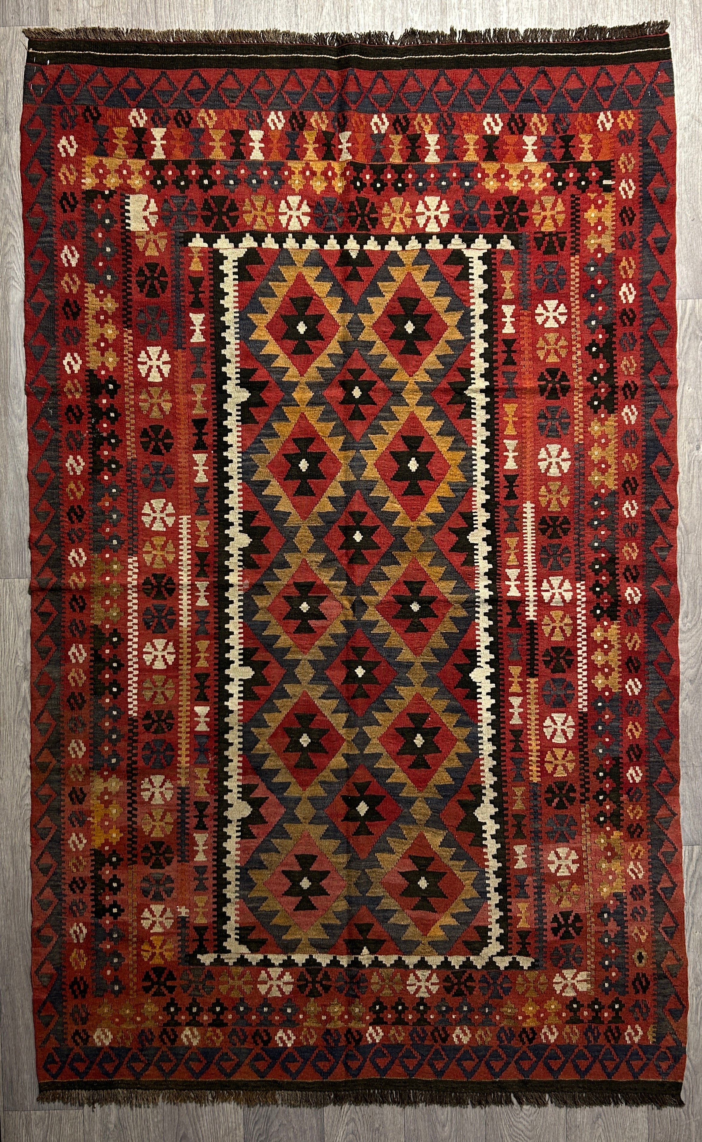 Muted Red Vintage Persian Kilim Wool Rug 257cm x 158cm