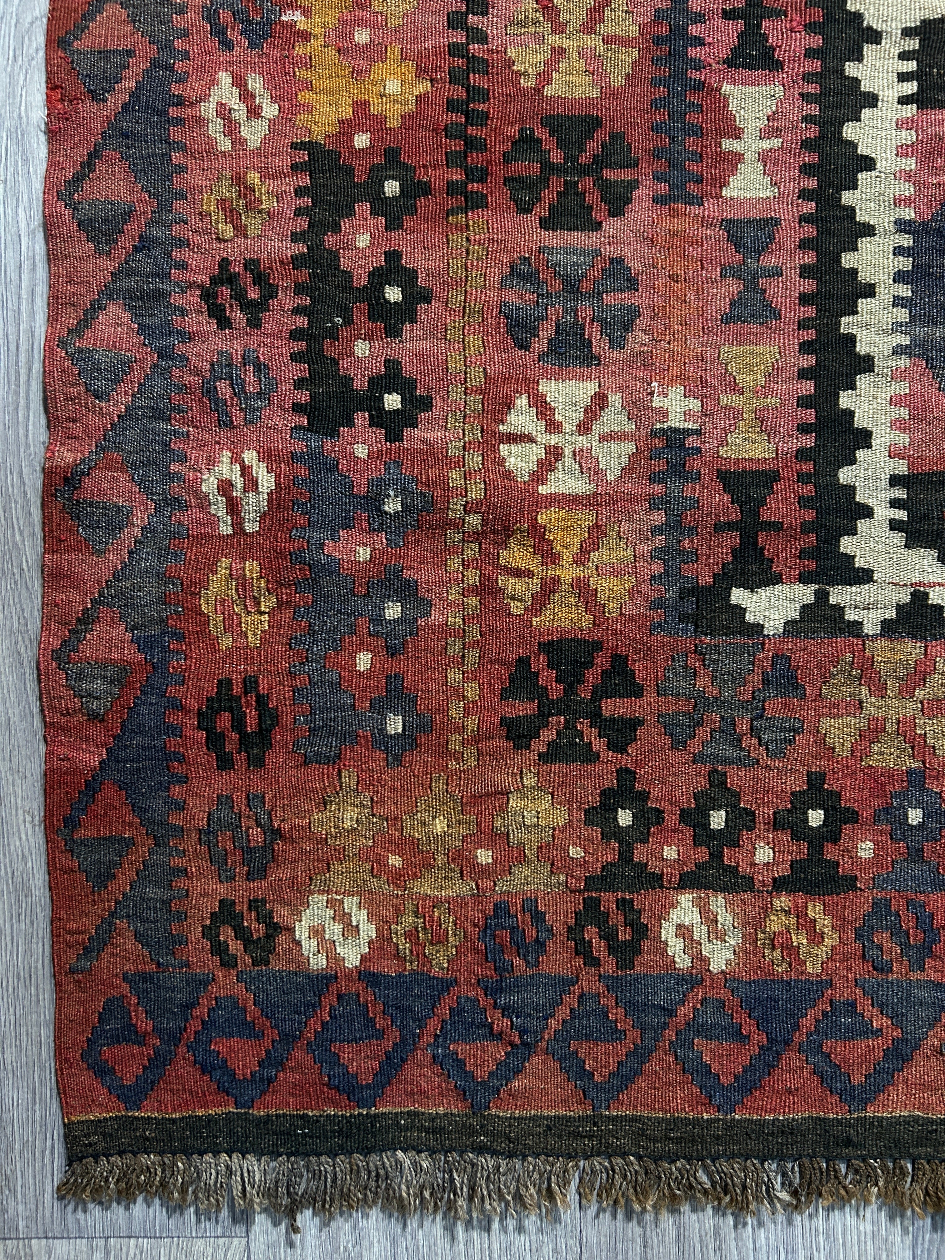 Muted Red Vintage Persian Kilim Wool Rug 257cm x 158cm