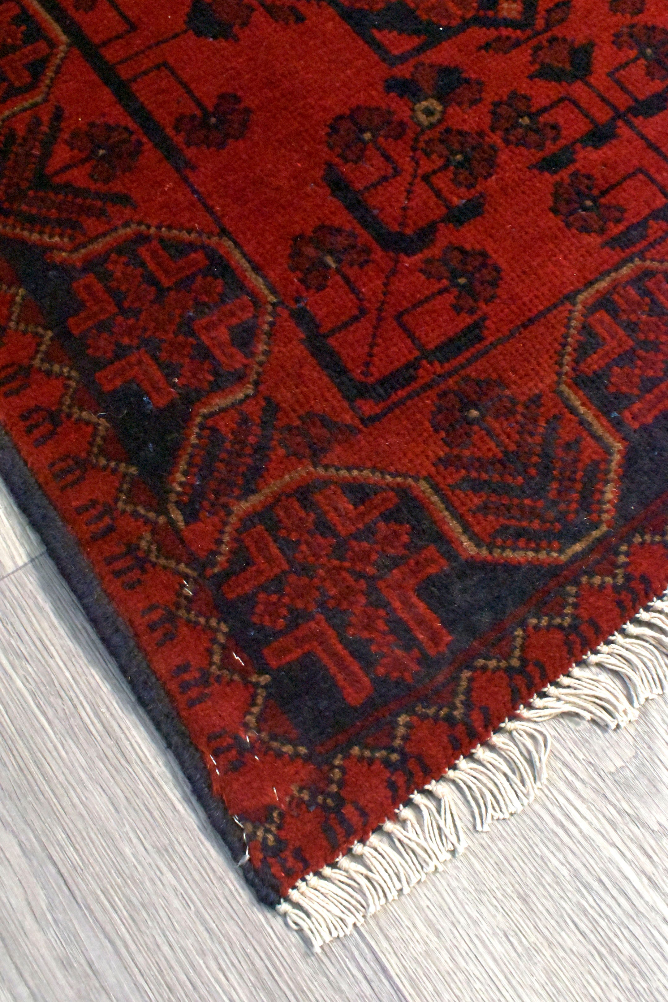 Red Afghan Khal Wool Rug 125cm x 75cm K109