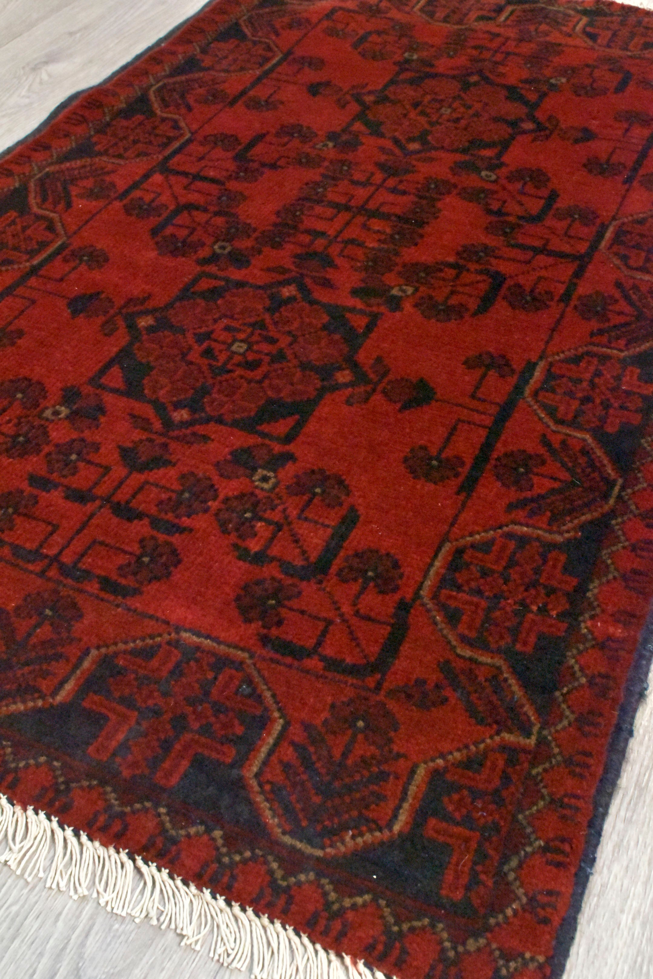 Red Afghan Khal Wool Rug 125cm x 75cm K109