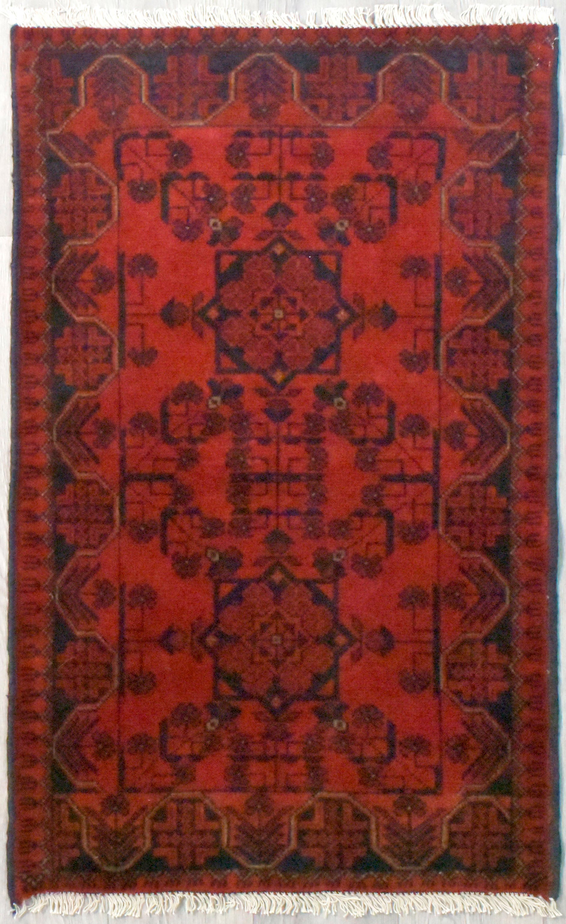 Red Afghan Khal Wool Rug 125cm x 75cm K109