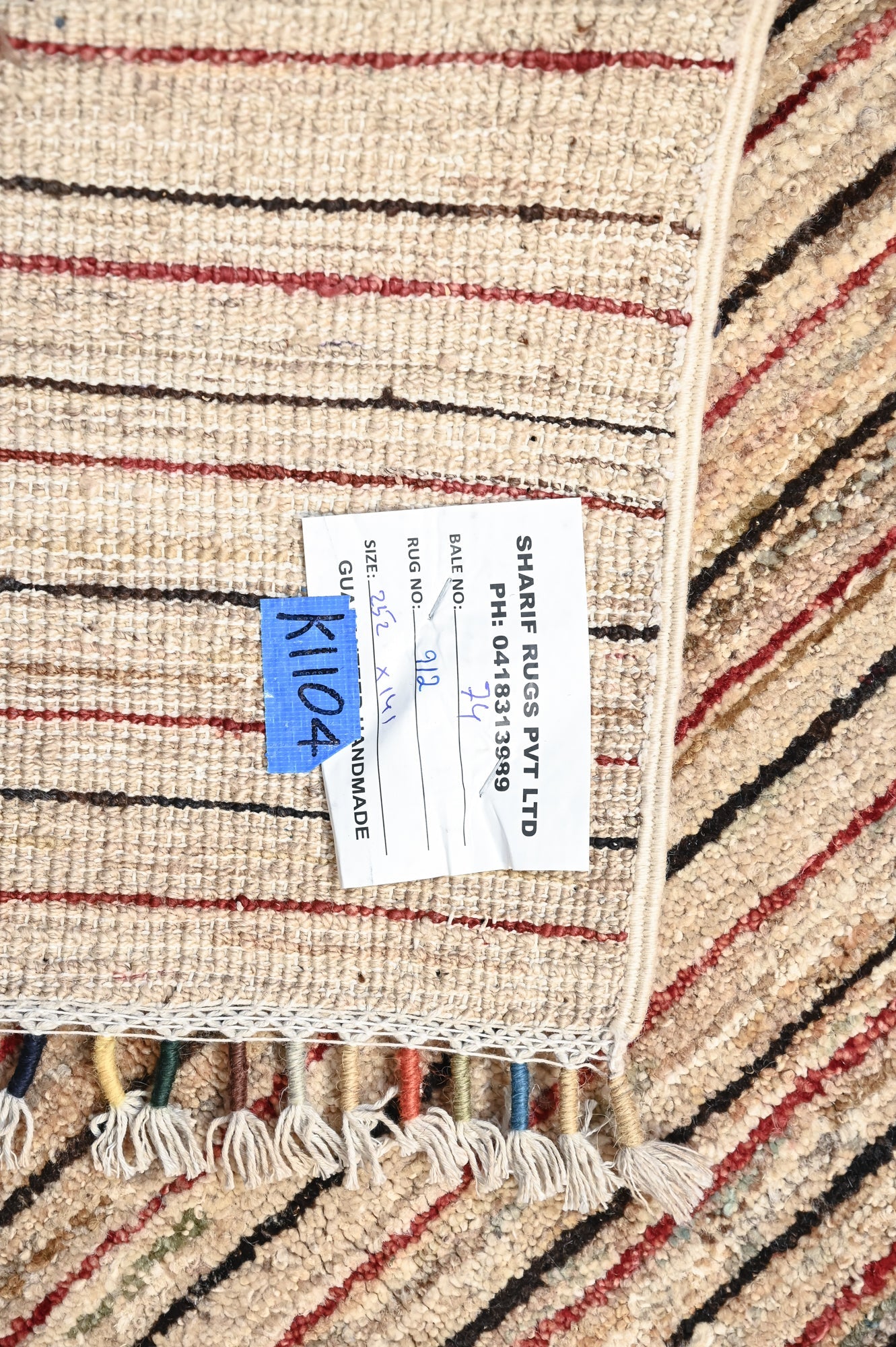 Natural Veg Dye Afghan Chobi Stripi Wool Rug 252cm x 151cm