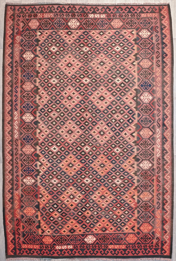 Semi-antique Fine Muted Red Persian Kilim Wool Rug 291cm x 205cm